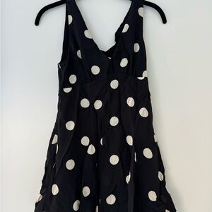 Reformation Zelena Dress with Cape- Black & Cream Polka Dot